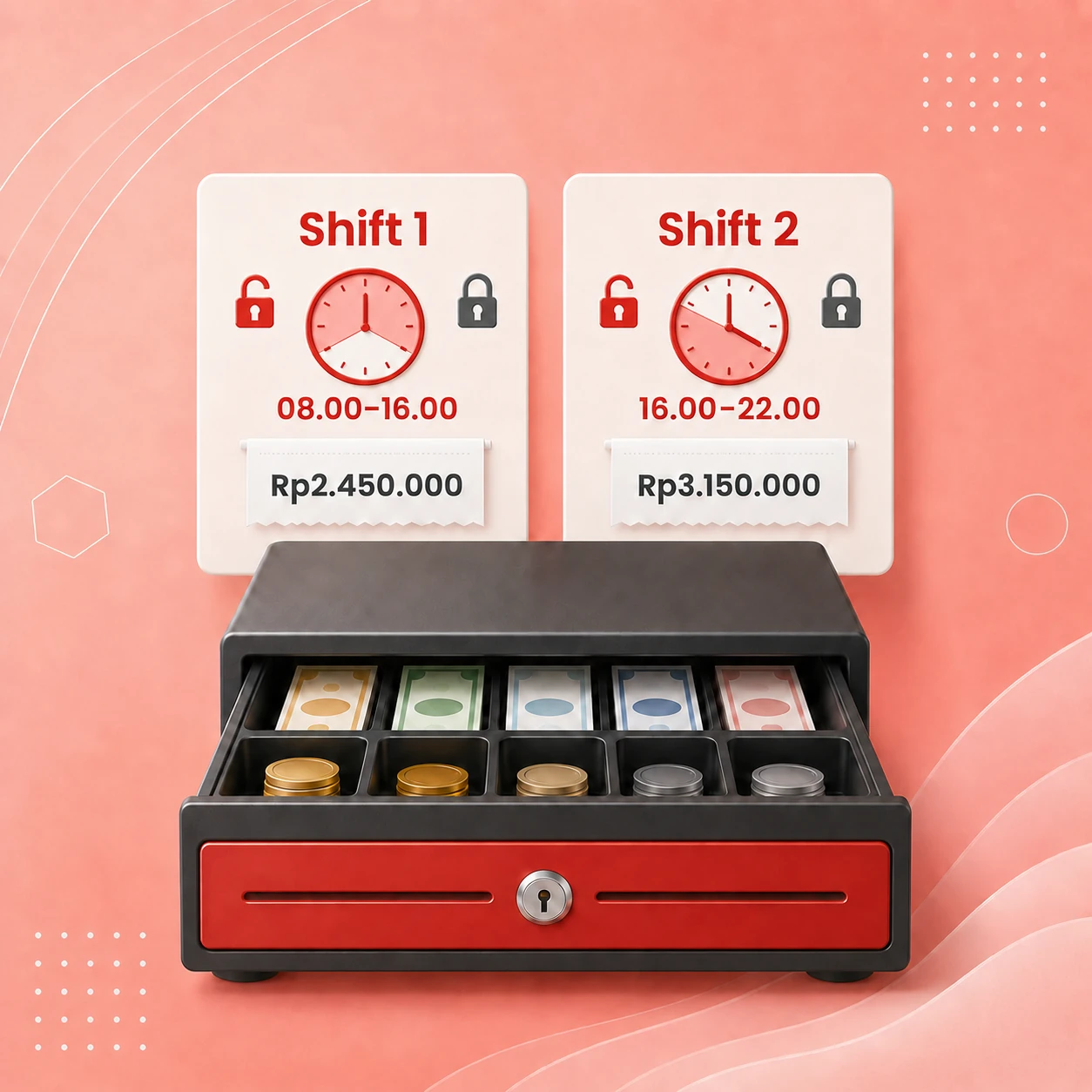 Ilustrasi Cash Drawer Goe POS untuk memantau performa penjualan tiap shift