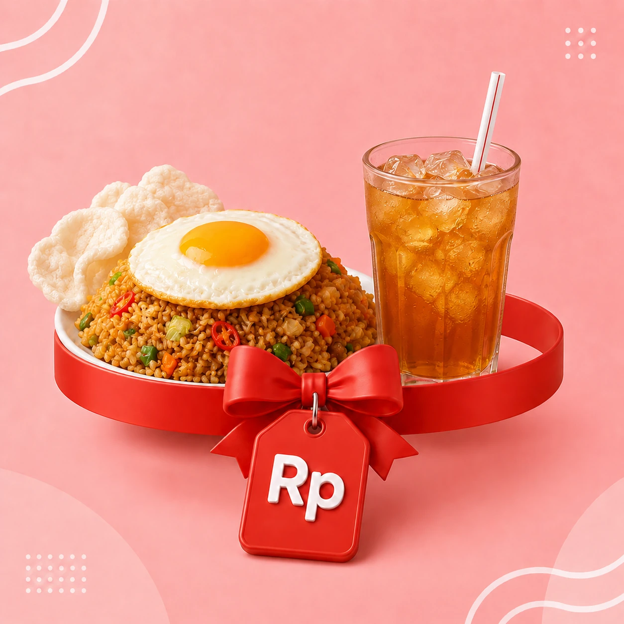 Ilustrasi paket produk Goe POS dengan menu makanan, minuman, dan harga khusus